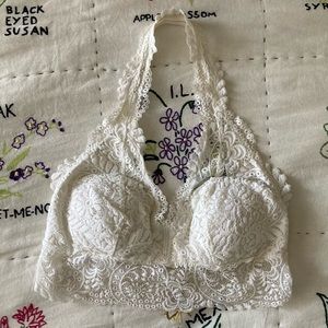 white lace halter bralette